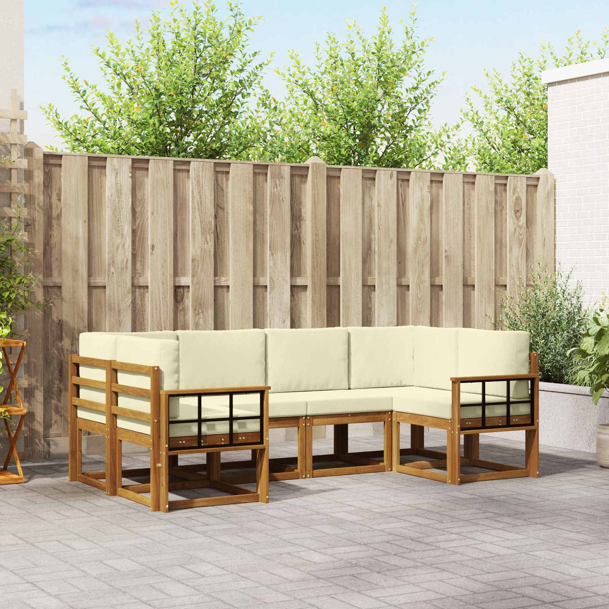Buiten bankenset met kussen 6 pcs Natuurlijk en Crème is nu te koop bij PeponiXL, paradijselijk wonen!