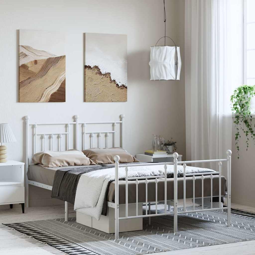 Bedframe met hoofd- en voeteneinde metaal wit 135x190 cm is nu te koop bij PeponiXL, paradijselijk wonen!