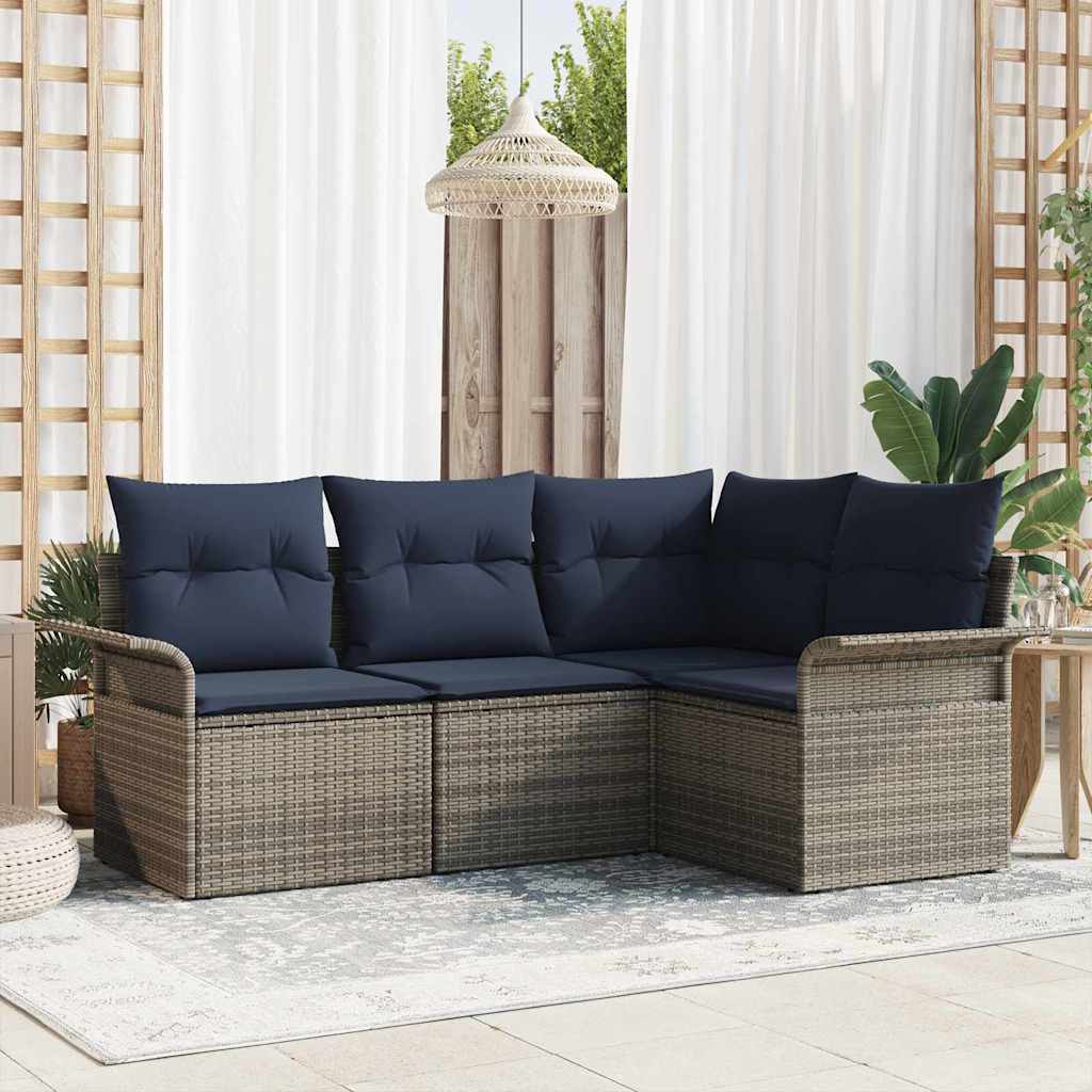 Tuin Sofa Set met opslag 4 pcs Grijs poly rattan is nu te koop bij PeponiXL, paradijselijk wonen!