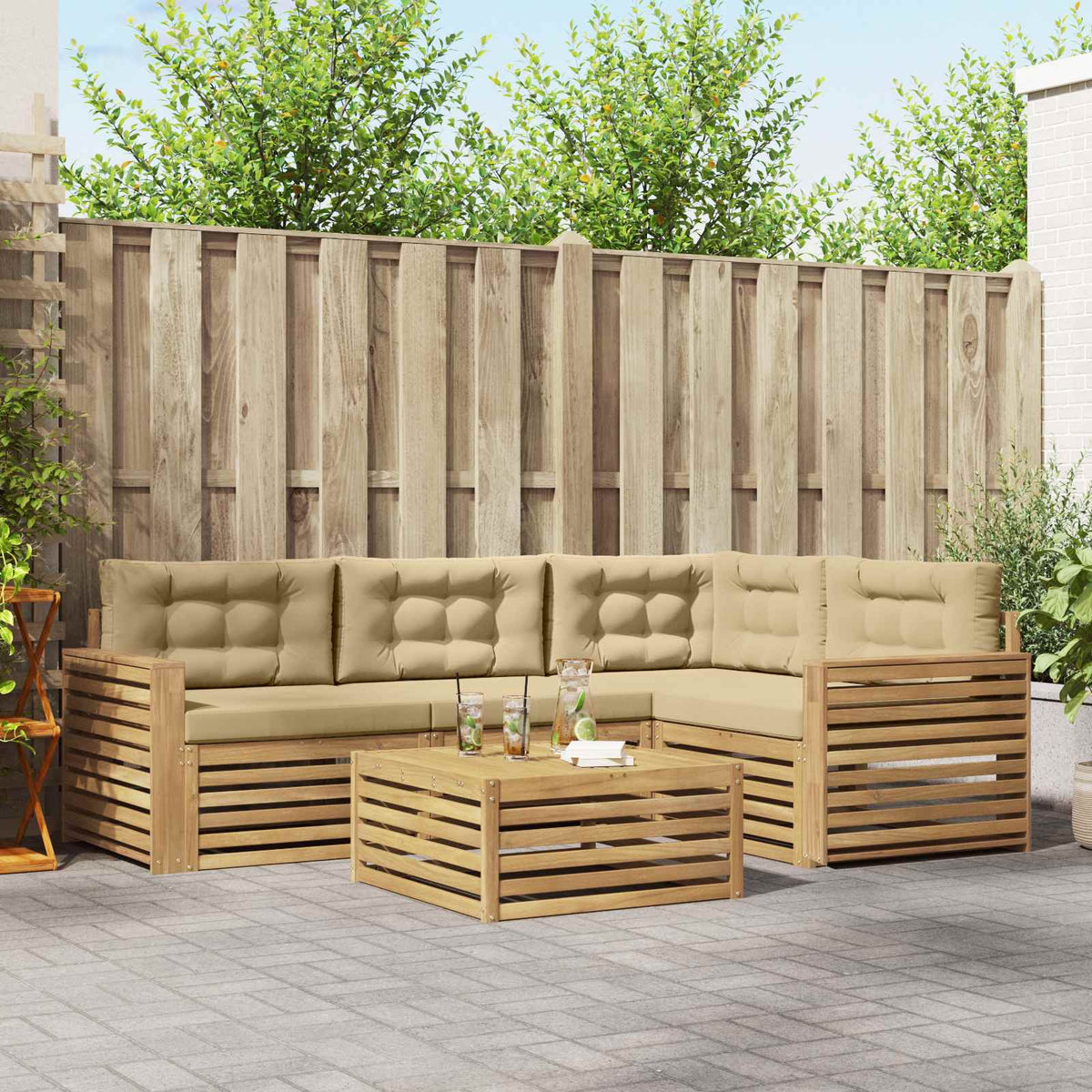 Buiten bankenset 5 pcs Wit en Beige 79 x 79 x 37 cm Polyester is nu te koop bij PeponiXL, paradijselijk wonen!
