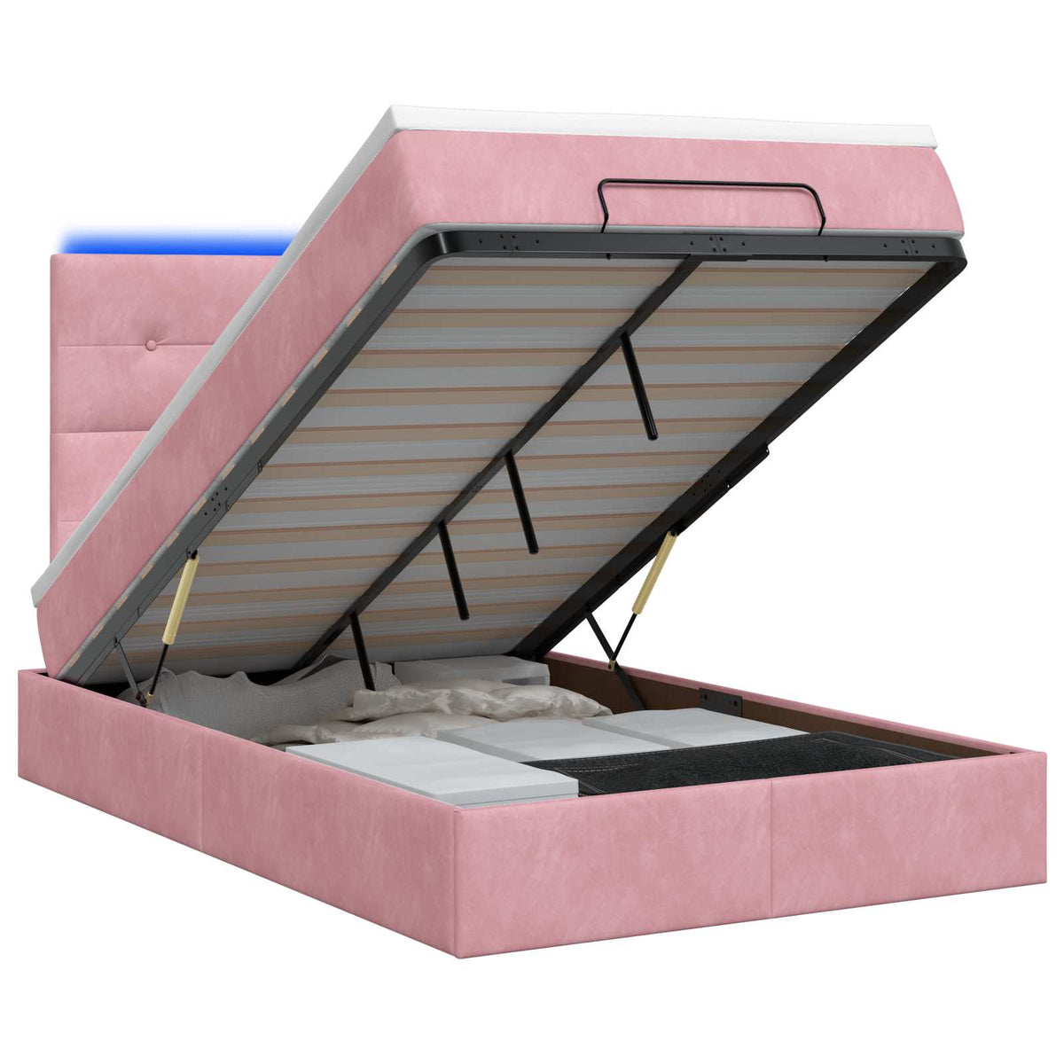 Ottoman Bed met Matrassen en LED Roze 120 x 200 cm fluweel is nu te koop bij PeponiXL, paradijselijk wonen!