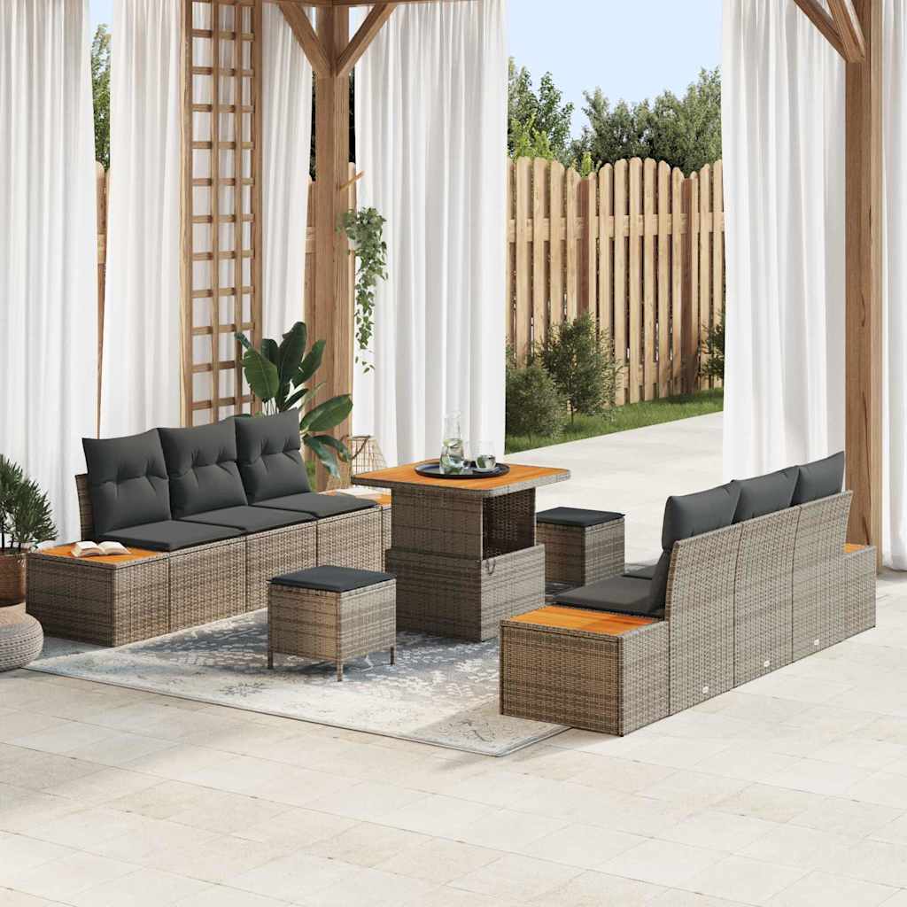 Tuinbankenset met kussen met opslag 9 pcs Grijs Poly riet is nu te koop bij PeponiXL, paradijselijk wonen!