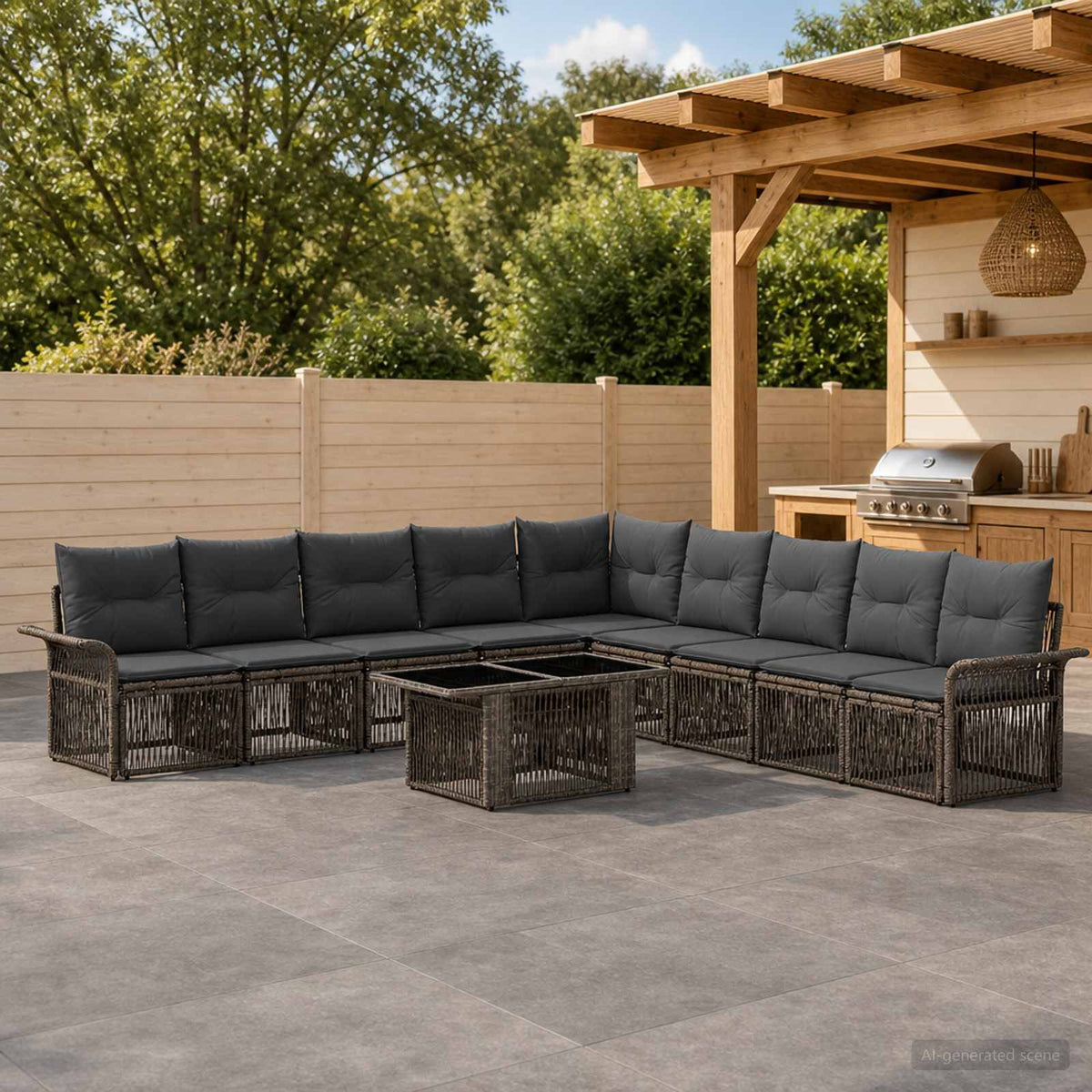 Tuinbankenset 10 st Grijs en Donkergrijs poly rattan is nu te koop bij PeponiXL, paradijselijk wonen!