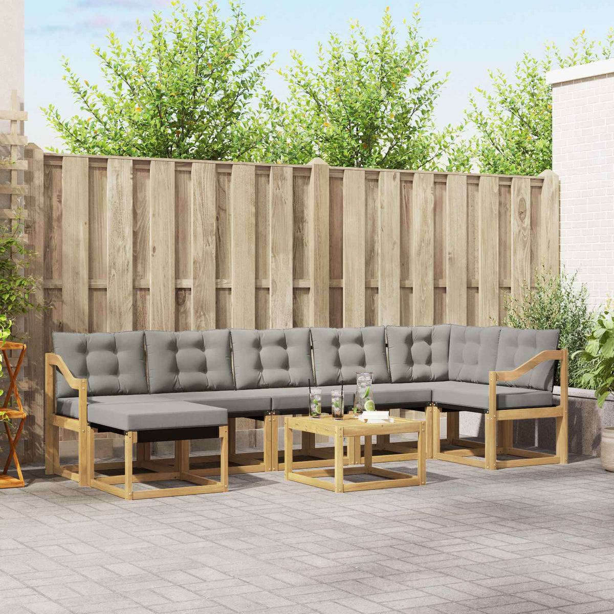 Buiten bankenset met kussen 8 pcs Wit en Lichtgrijs is nu te koop bij PeponiXL, paradijselijk wonen!