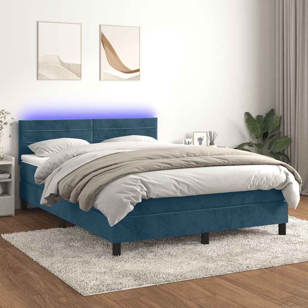 Boxspring met matras en LED fluweel donkerblauw 140x200 cm is nu te koop bij PeponiXL, paradijselijk wonen!