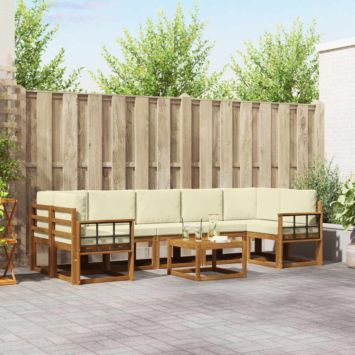Buiten bankenset met kussen 8 pcs Natuurlijk en Crème is nu te koop bij PeponiXL, paradijselijk wonen!