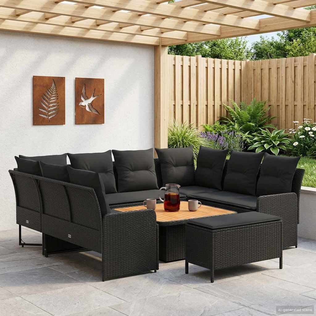 Meubelsets met kussen 7 pcs Zwart PE Rattan is nu te koop bij PeponiXL, paradijselijk wonen!