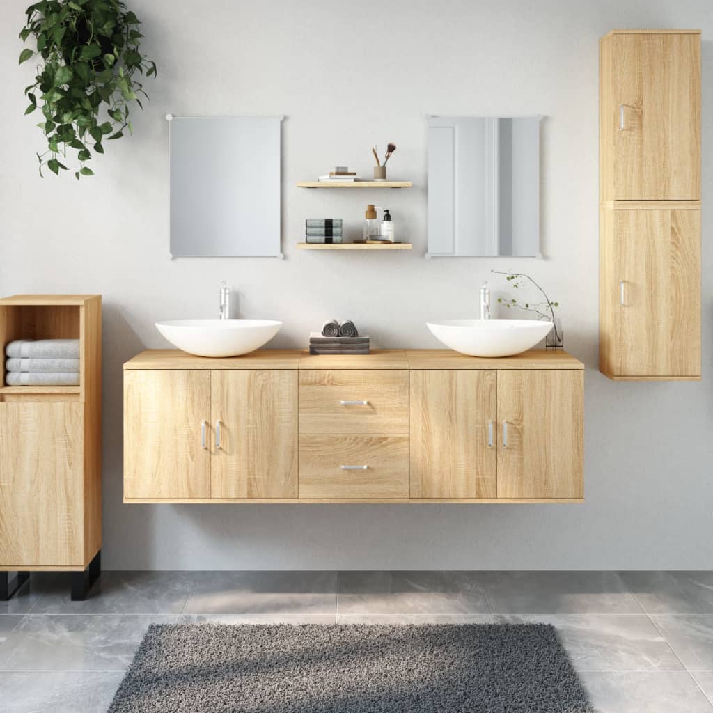 7-delige Badkamermeubelset bewerkt hout eikenkleurig is nu te koop bij PeponiXL, paradijselijk wonen!