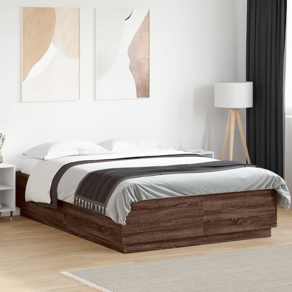 Bedframe met LED-verlichting bruin eikenkleurig 150x200 cm is nu te koop bij PeponiXL, paradijselijk wonen!
