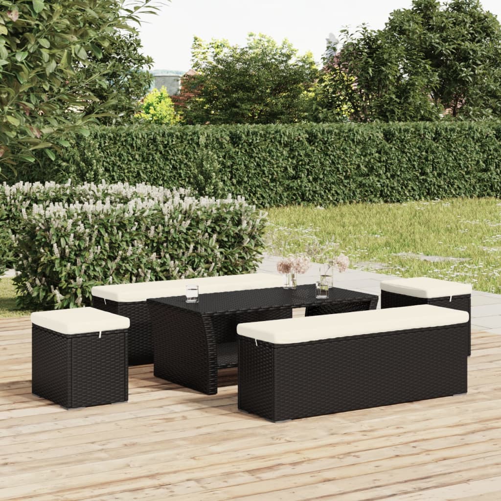 Hockers met kussens 2 st 40x30x40 cm poly rattan zwart is nu te koop bij PeponiXL, paradijselijk wonen!
