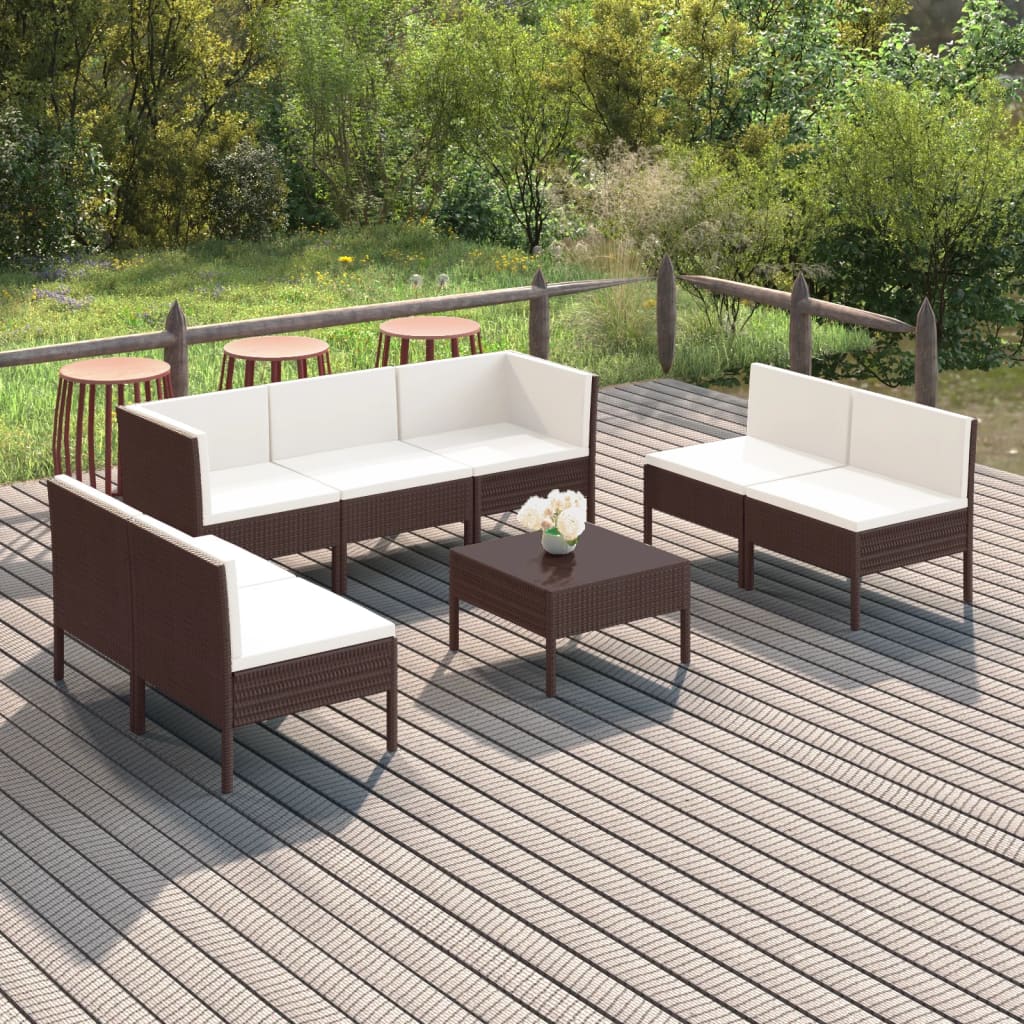8-delige Loungeset met kussens poly rattan bruin is nu te koop bij PeponiXL, paradijselijk wonen!