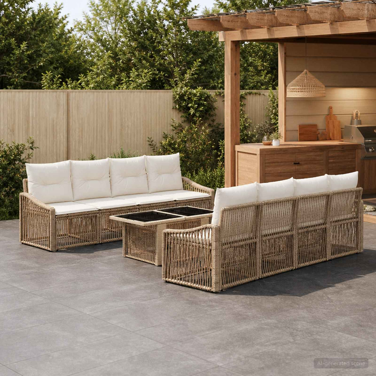 Tuinbankenset 9 st Beige en Crème Wit poly rattan is nu te koop bij PeponiXL, paradijselijk wonen!