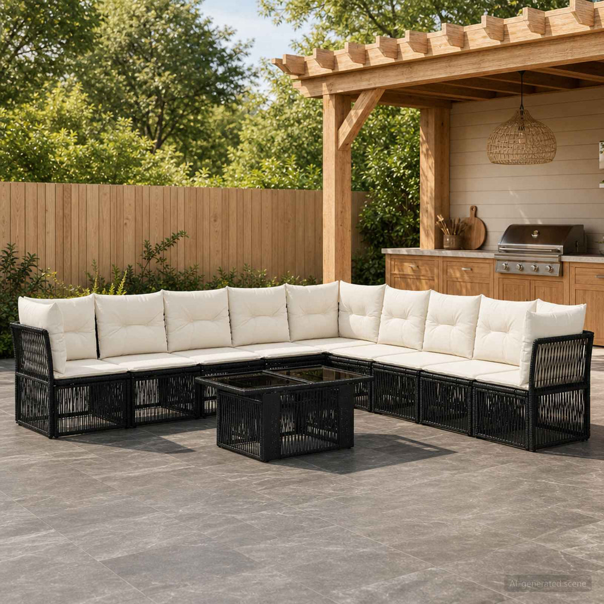 Tuinbankenset 10 st Zwart poly rattan is nu te koop bij PeponiXL, paradijselijk wonen!