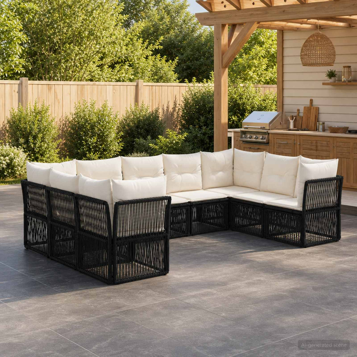 Tuinbankenset 9 pcs Zwart poly rattan is nu te koop bij PeponiXL, paradijselijk wonen!