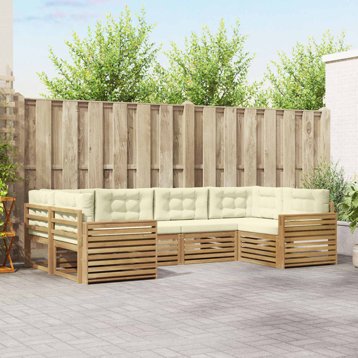 Buiten bankenset 6 pcs Wit en crèmekleurig Massief Acaciahout is nu te koop bij PeponiXL, paradijselijk wonen!