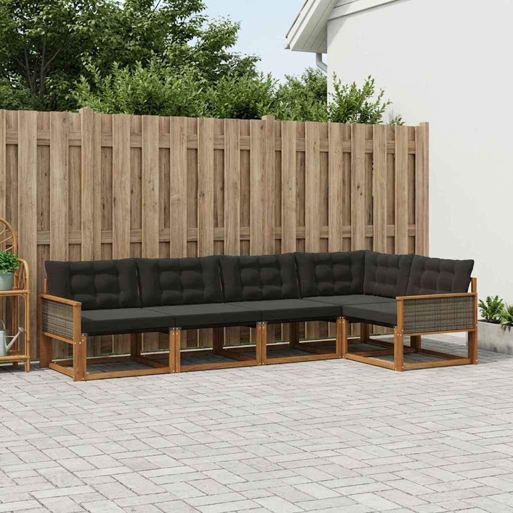 Buiten bankenset met kussen 5 pcs Naturel en Zwart is nu te koop bij PeponiXL, paradijselijk wonen!