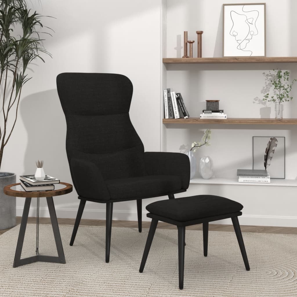 Relaxstoel met voetenbank stof zwart is nu te koop bij PeponiXL, paradijselijk wonen!