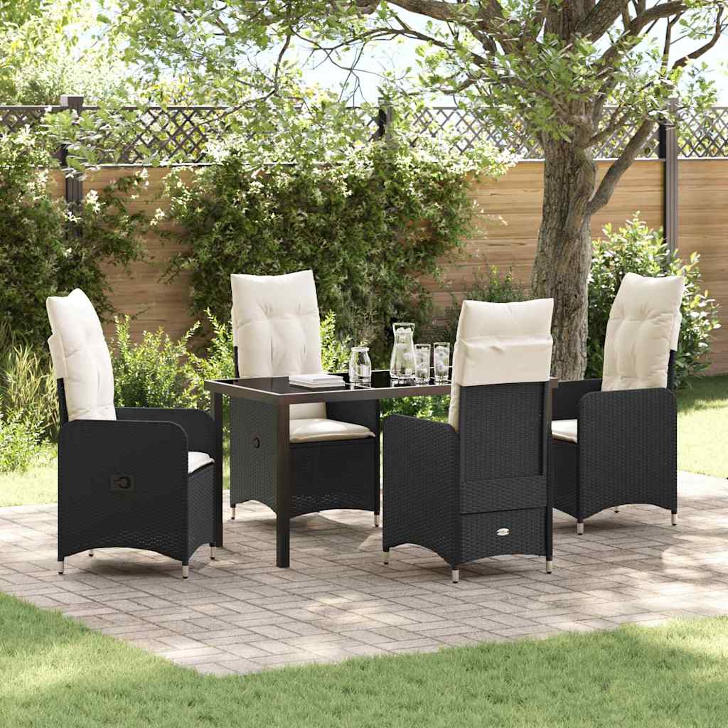 Tuin eettafelset met kussen 5 pcs Zwart poly rattan is nu te koop bij PeponiXL, paradijselijk wonen!