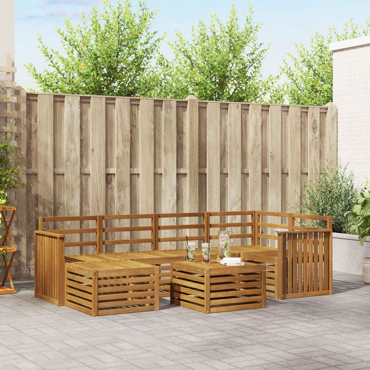 Hoekbank Set 7 pcs Naturel Massief Acaciahout is nu te koop bij PeponiXL, paradijselijk wonen!