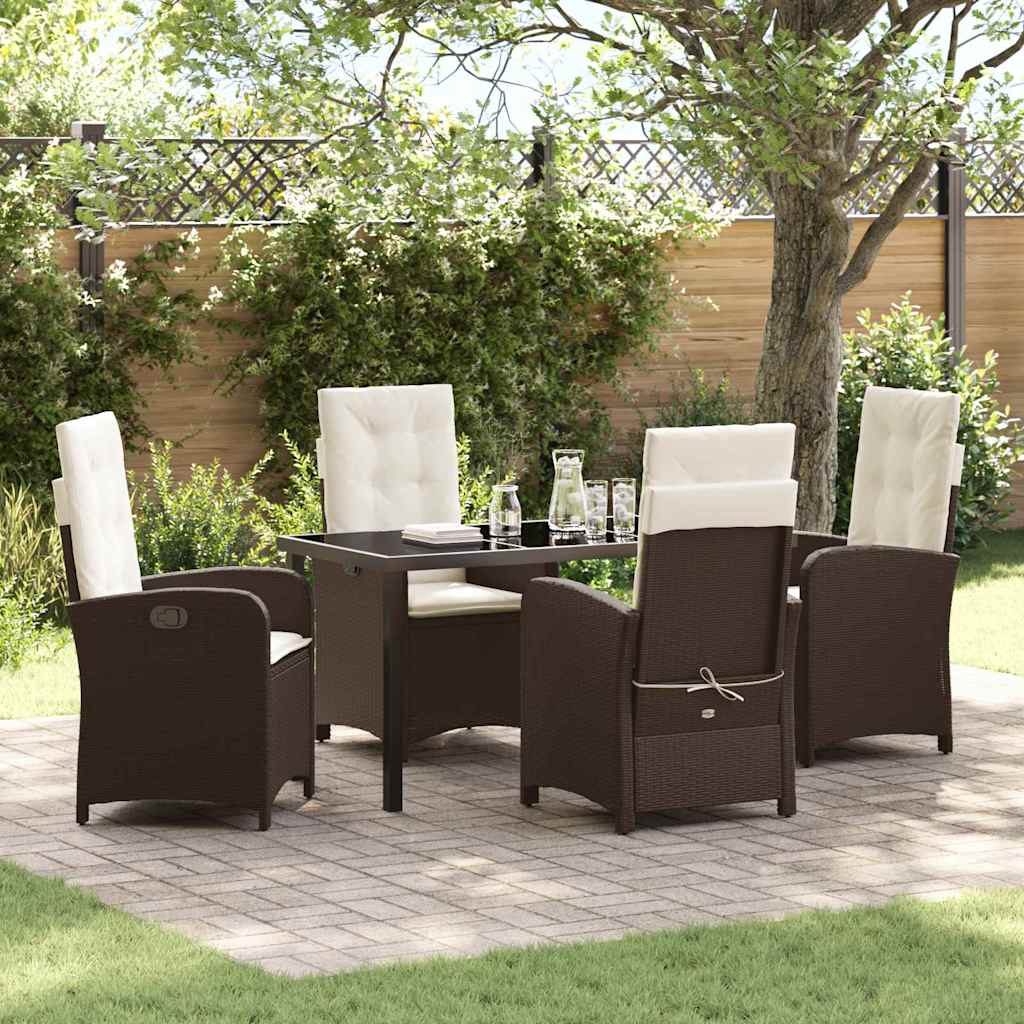 Tuin eettafelset met kussen 5 pcs Bruin poly rattan is nu te koop bij PeponiXL, paradijselijk wonen!