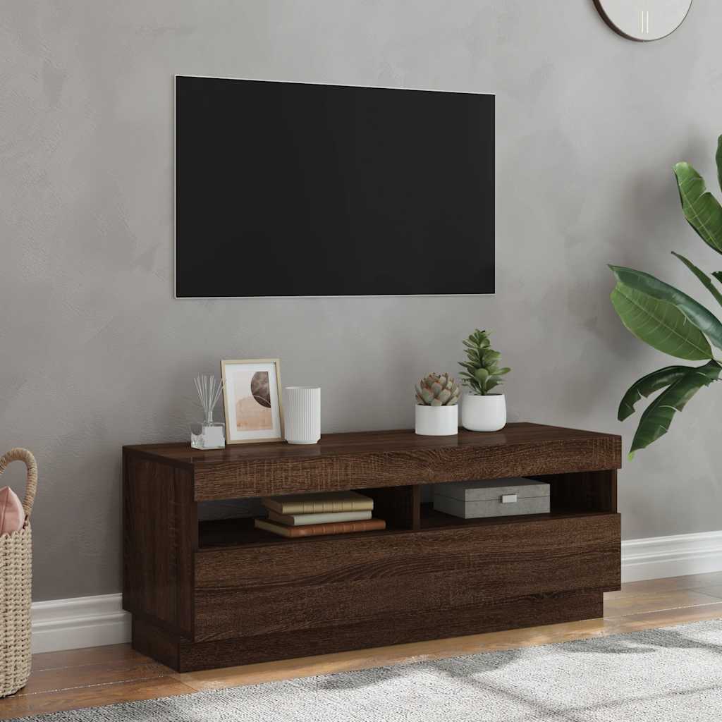 Tv-meubel met LED-verlichting 100x35x40 cm bruin eikenkleur is nu te koop bij PeponiXL, paradijselijk wonen!