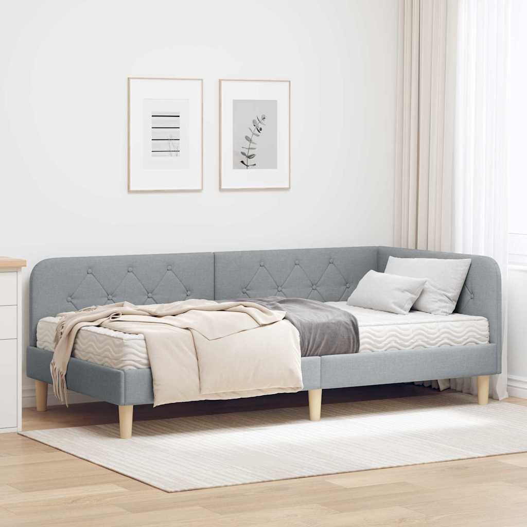 Hoekbedframe Lichtgrijs 90 x 200 cm Stof is nu te koop bij PeponiXL, paradijselijk wonen!