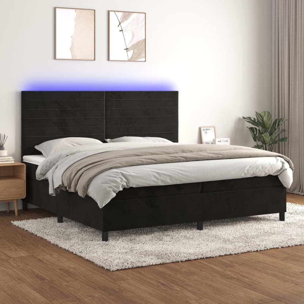 Boxspring met matras en LED fluweel zwart 200x200 cm is nu te koop bij PeponiXL, paradijselijk wonen!