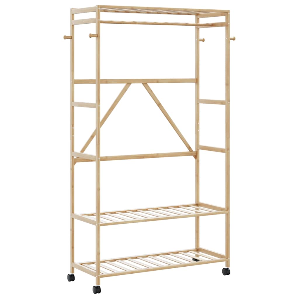 Kledingrek met schappen en wielen 110x40x180 cm bamboe is nu te koop bij PeponiXL, paradijselijk wonen!