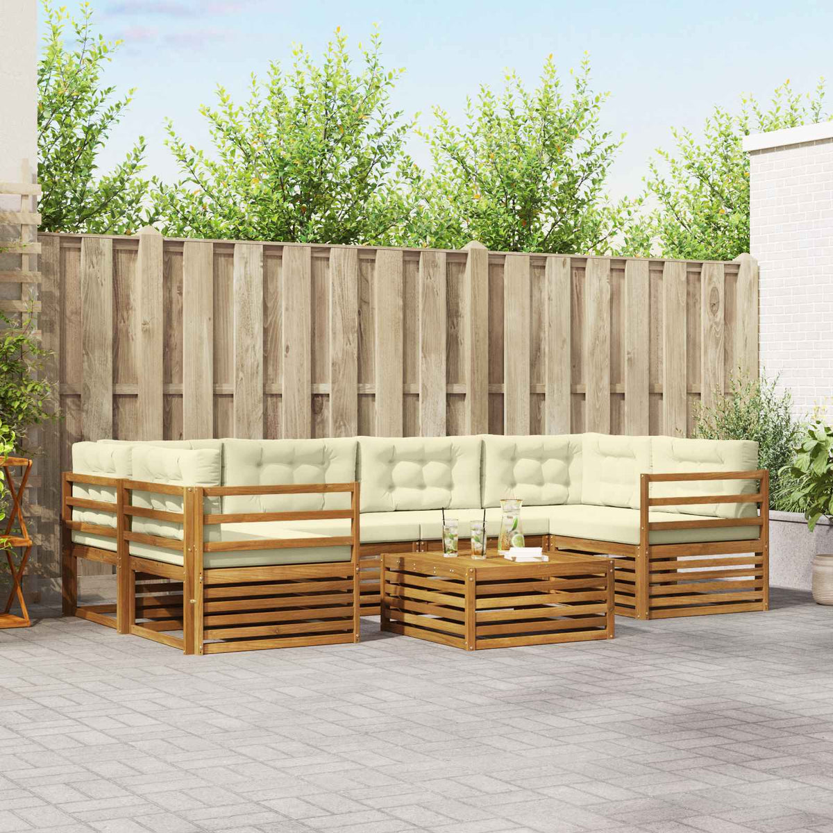 Buiten bankenset met kussen 7 pcs Natuurlijk en Crème is nu te koop bij PeponiXL, paradijselijk wonen!