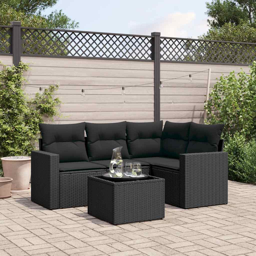 5-delige Loungeset met kussens poly rattan zwart is nu te koop bij PeponiXL, paradijselijk wonen!