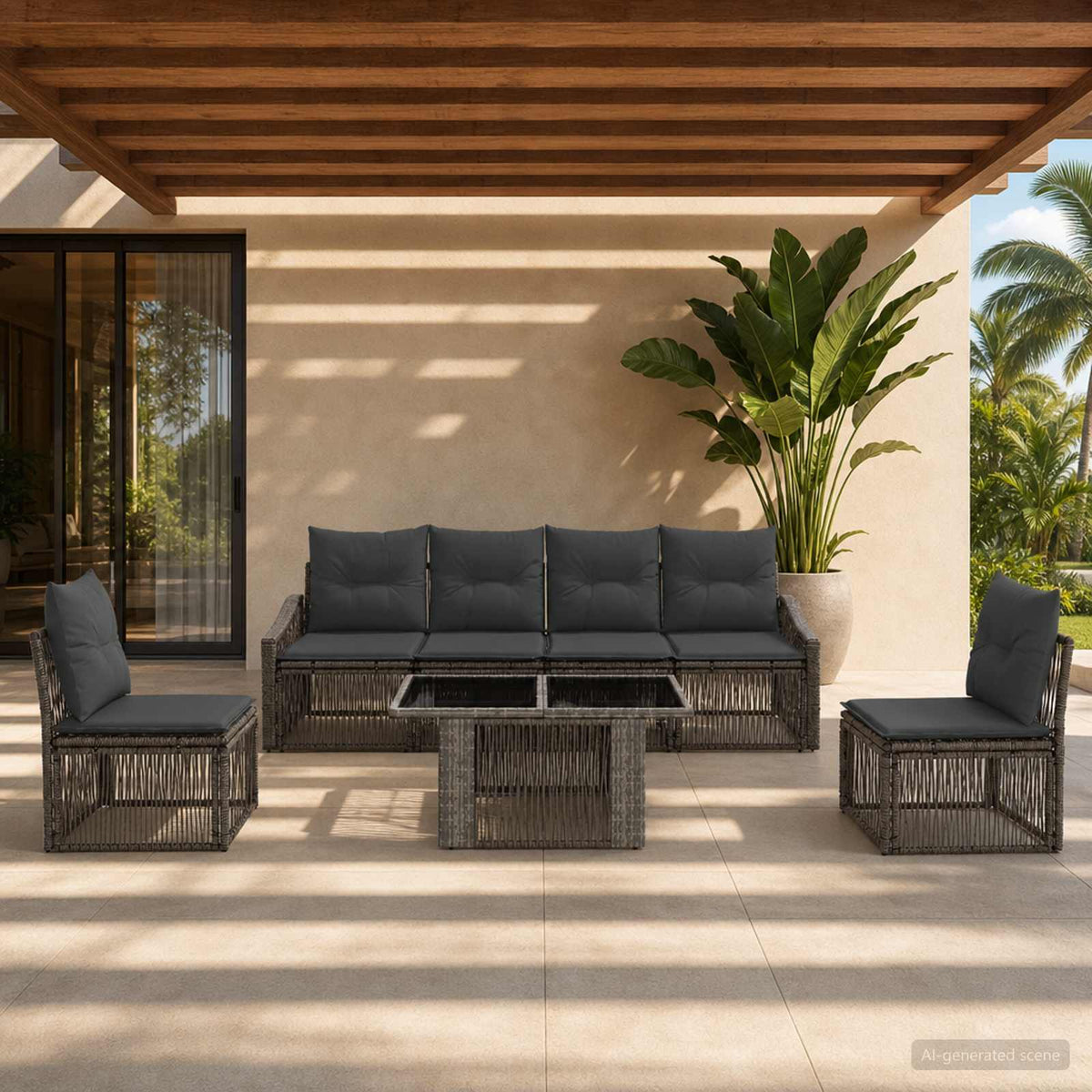 Tuinbankenset 7 st Grijs en Donkergrijs poly rattan is nu te koop bij PeponiXL, paradijselijk wonen!