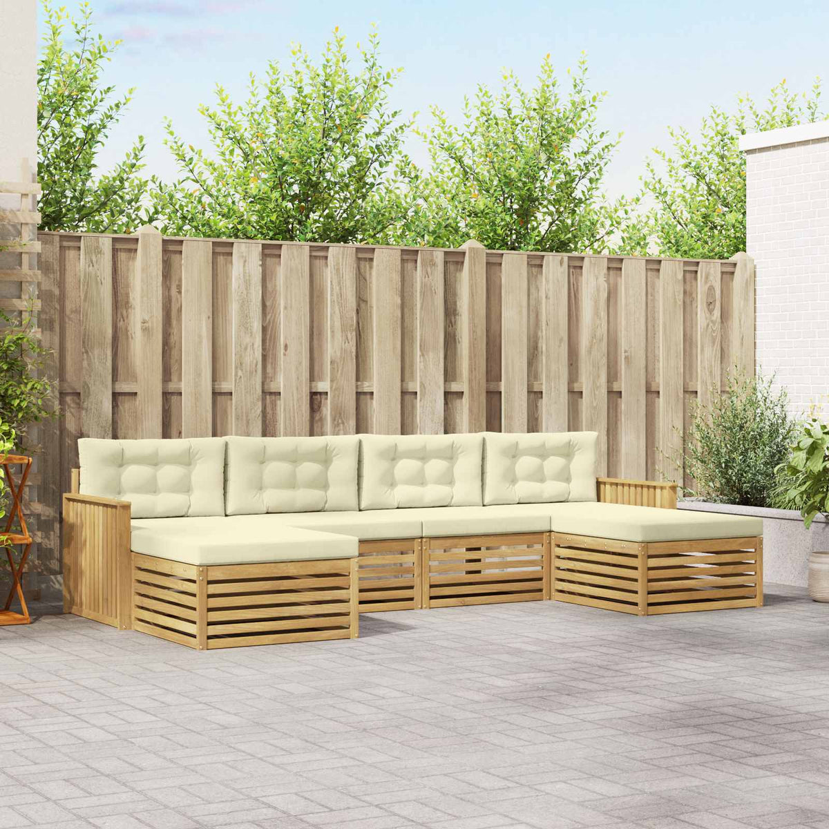 Buiten bankenset 6 pcs Wit en crèmekleurig Massief Acaciahout is nu te koop bij PeponiXL, paradijselijk wonen!