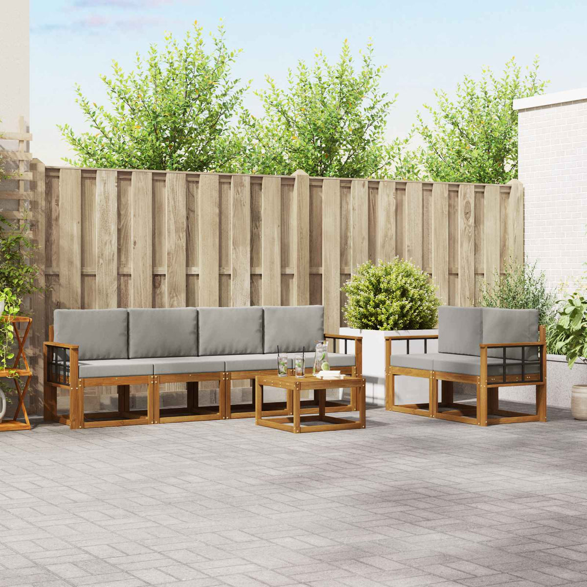 Buiten bankenset met kussen 7 pcs Natuurlijk en Lichtgrijs is nu te koop bij PeponiXL, paradijselijk wonen!