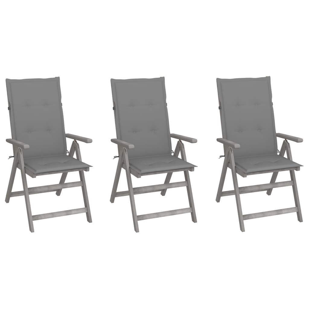 Tuinstoelen 3 st verstelbaar met kussens massief acaciahout is nu te koop bij PeponiXL, paradijselijk wonen!