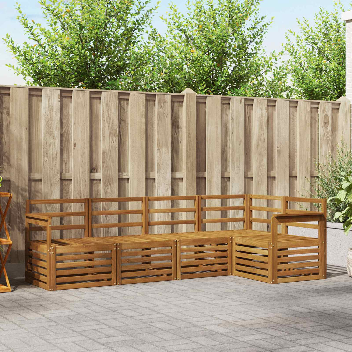 Hoekbank Set 5 pcs Naturel Massief Acaciahout is nu te koop bij PeponiXL, paradijselijk wonen!