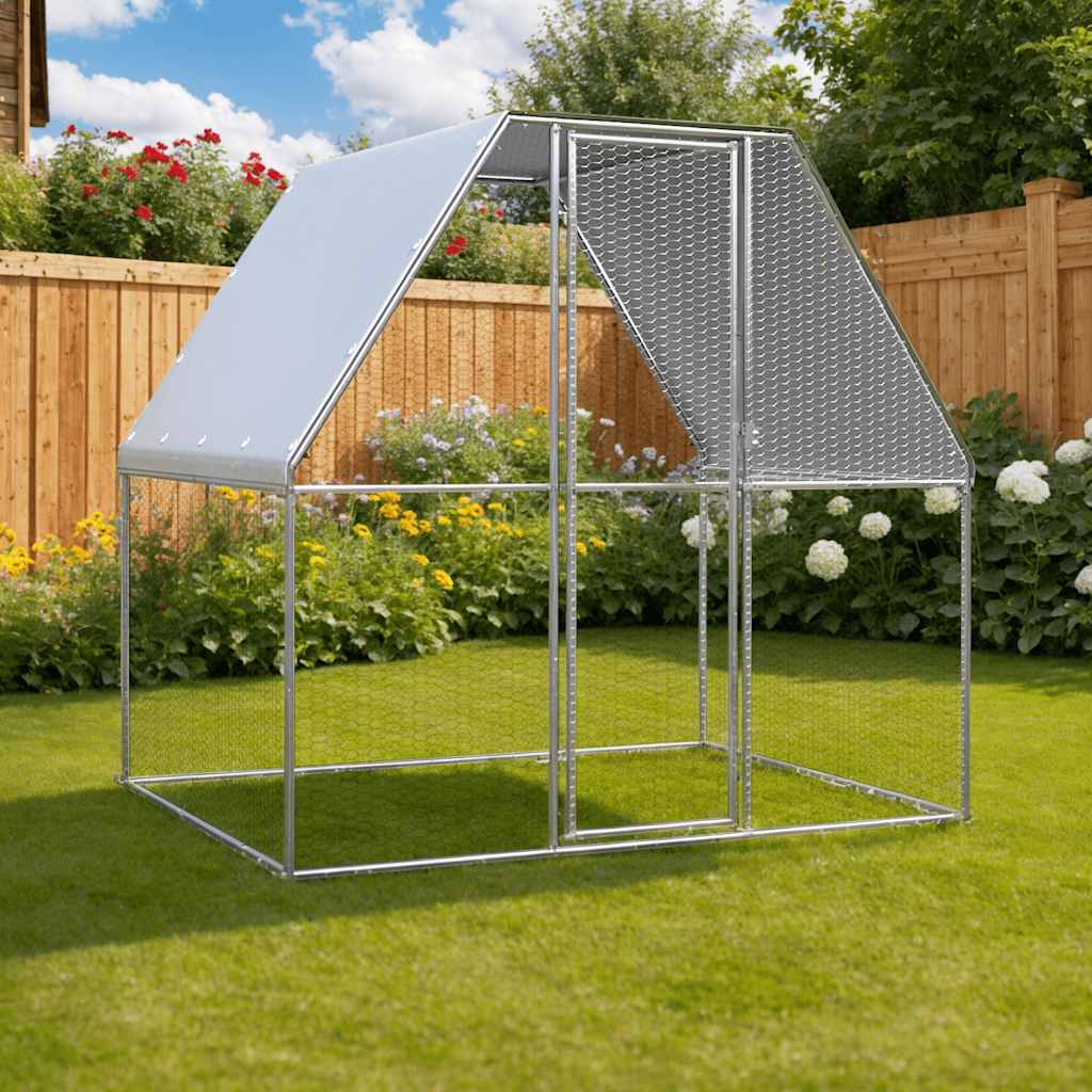 Kippenkooi 2x2x2 m gegalvaniseerd staal zilverkleurig en grijs is nu te koop bij PeponiXL, paradijselijk wonen!