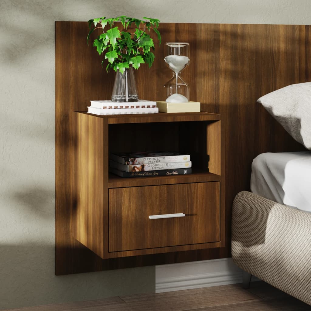 Nachtkastje wandgemonteerd bruin eikenkleur is nu te koop bij PeponiXL, paradijselijk wonen!