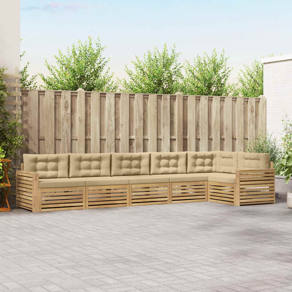 Buiten bankenset 6 pcs Wit en Beige 410 x 172,5 x 73 cm is nu te koop bij PeponiXL, paradijselijk wonen!