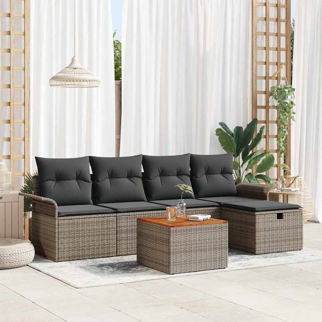 Tuinbankenset met kussen met opslag 6 pcs Grijs poly rattan is nu te koop bij PeponiXL, paradijselijk wonen!