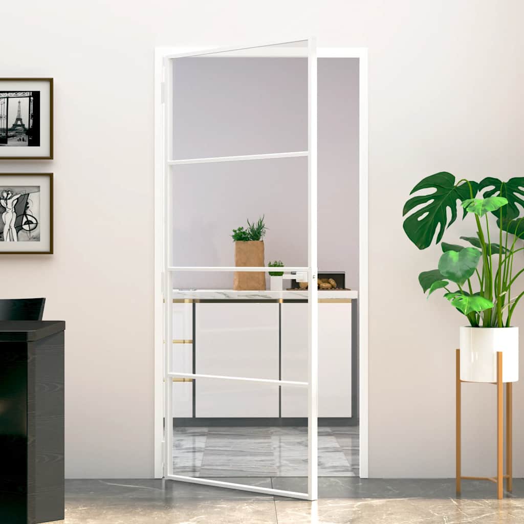Binnendeur 93x201,5 cm gehard glas en aluminium smal wit is nu te koop bij PeponiXL, paradijselijk wonen!
