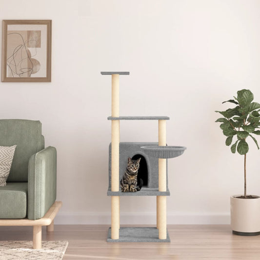 Kattenmeubel met sisal krabpalen 132 cm lichtgrijs is nu te koop bij PeponiXL, paradijselijk wonen!