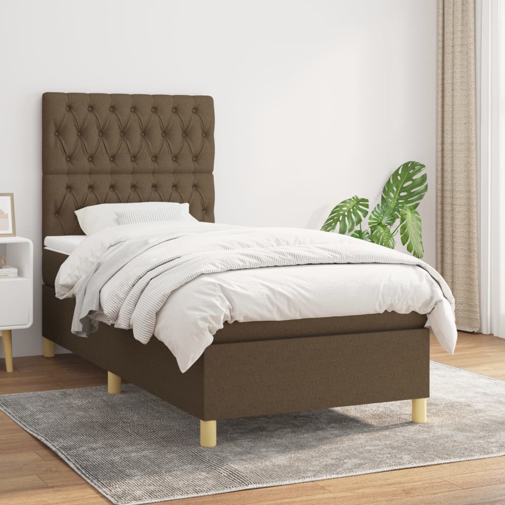 Boxspring met matras stof donkerbruin 100x200 cm is nu te koop bij PeponiXL, paradijselijk wonen!