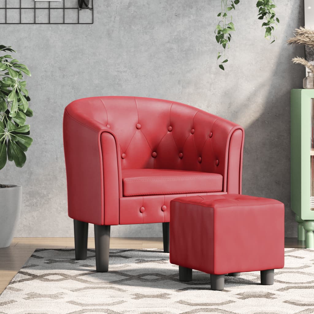 Kuipstoel met voetenbankje kunstleer wijnrood is nu te koop bij PeponiXL, paradijselijk wonen!