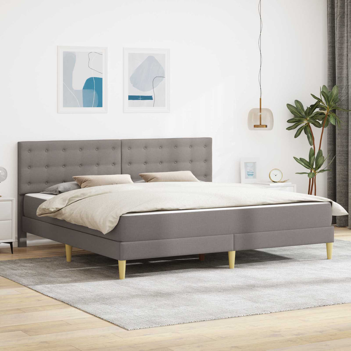 Bedframe met matras met hoofdeinde Taupe 200 x 200 cm Stof is nu te koop bij PeponiXL, paradijselijk wonen!