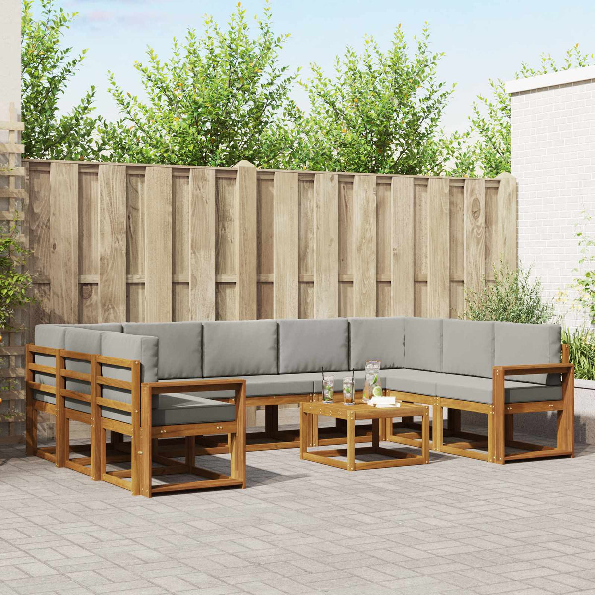 Buiten bankenset met kussen 10 pcs Natuurlijk en Lichtgrijs is nu te koop bij PeponiXL, paradijselijk wonen!