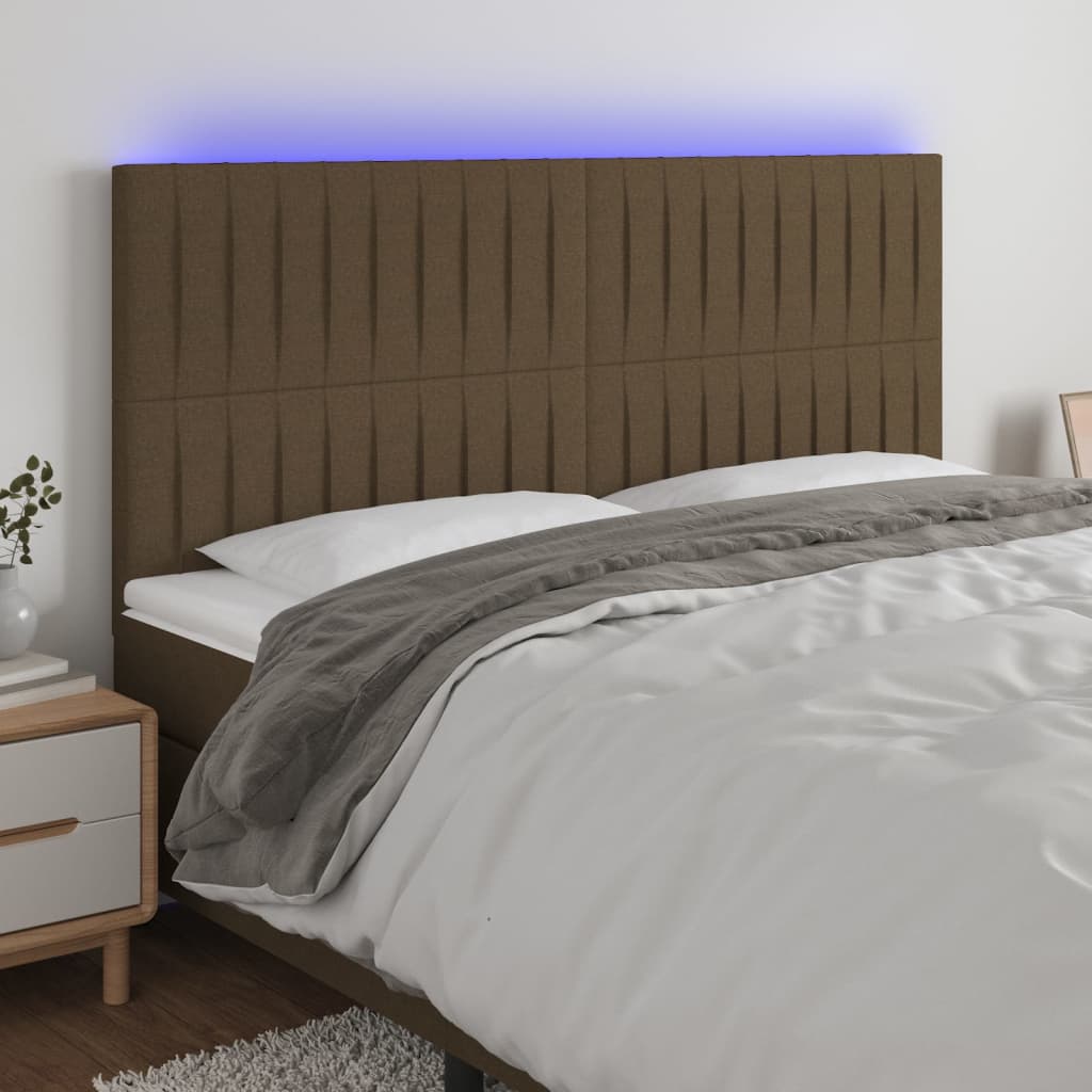 Hoofdbord LED 160x5x118/128 cm stof donkerbruin is nu te koop bij PeponiXL, paradijselijk wonen!