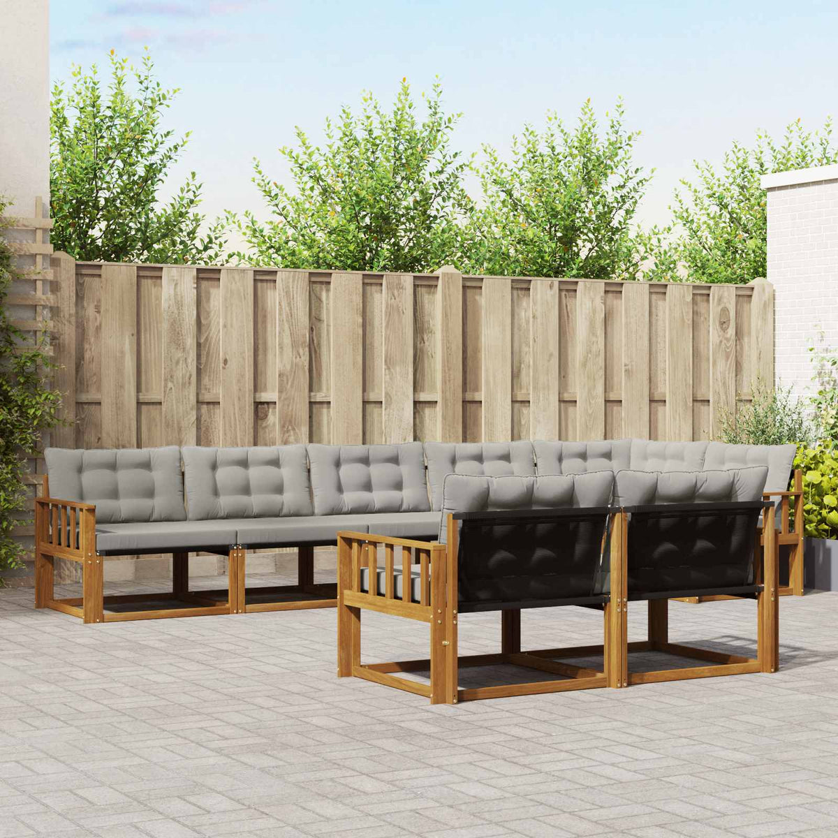 Buiten bankenset met kussen 8 pcs Natuurlijk en Lichtgrijs is nu te koop bij PeponiXL, paradijselijk wonen!