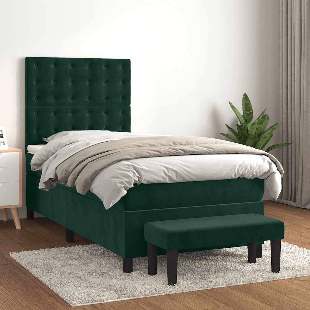 Boxspring met matras fluweel donkergroen 90x200 cm is nu te koop bij PeponiXL, paradijselijk wonen!