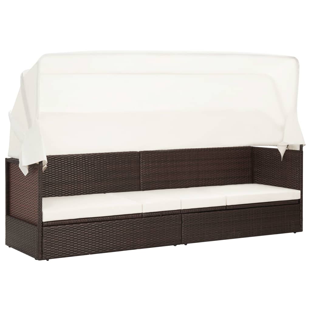 Tuinbank met luifel poly rattan bruin is nu te koop bij PeponiXL, paradijselijk wonen!