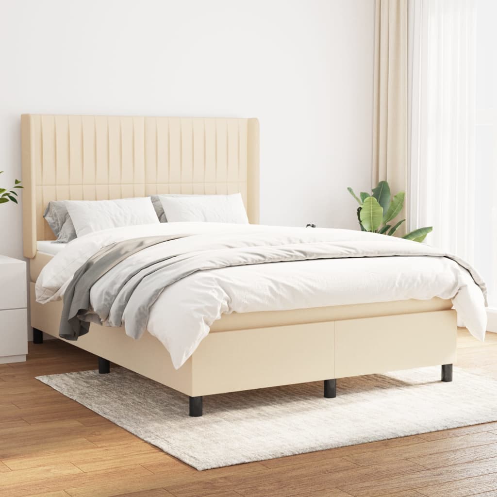 Boxspring met matras stof crèmekleurig 140x200 cm is nu te koop bij PeponiXL, paradijselijk wonen!